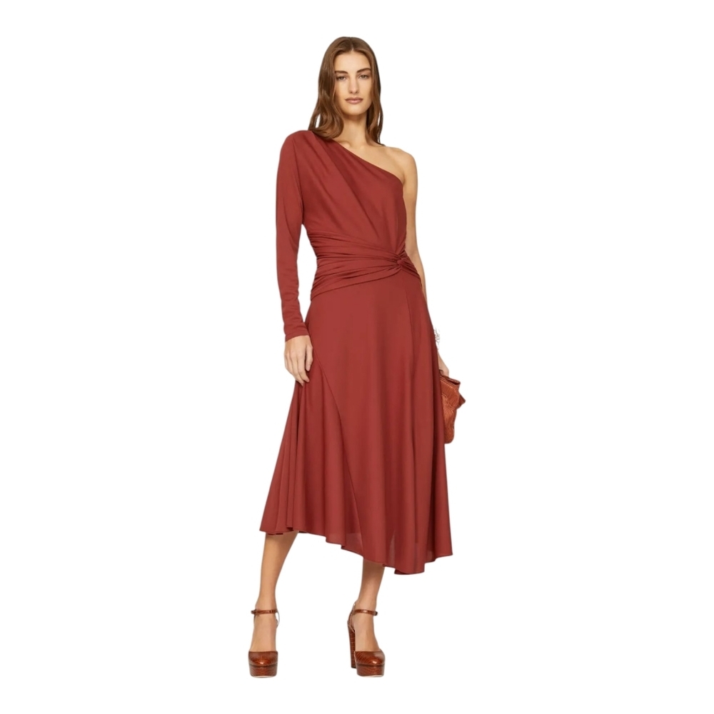 Tanya Taylor One Shoulder Dress Rust Midi Length Size 6 $595